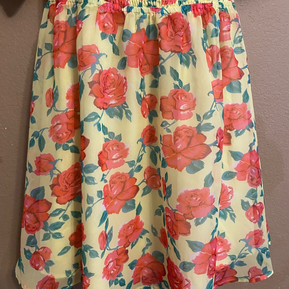 Betsy Johnson Size M Off Shoulder Puffy Sleeve Yellow Floral Lined Dress - Picture 5 of 13